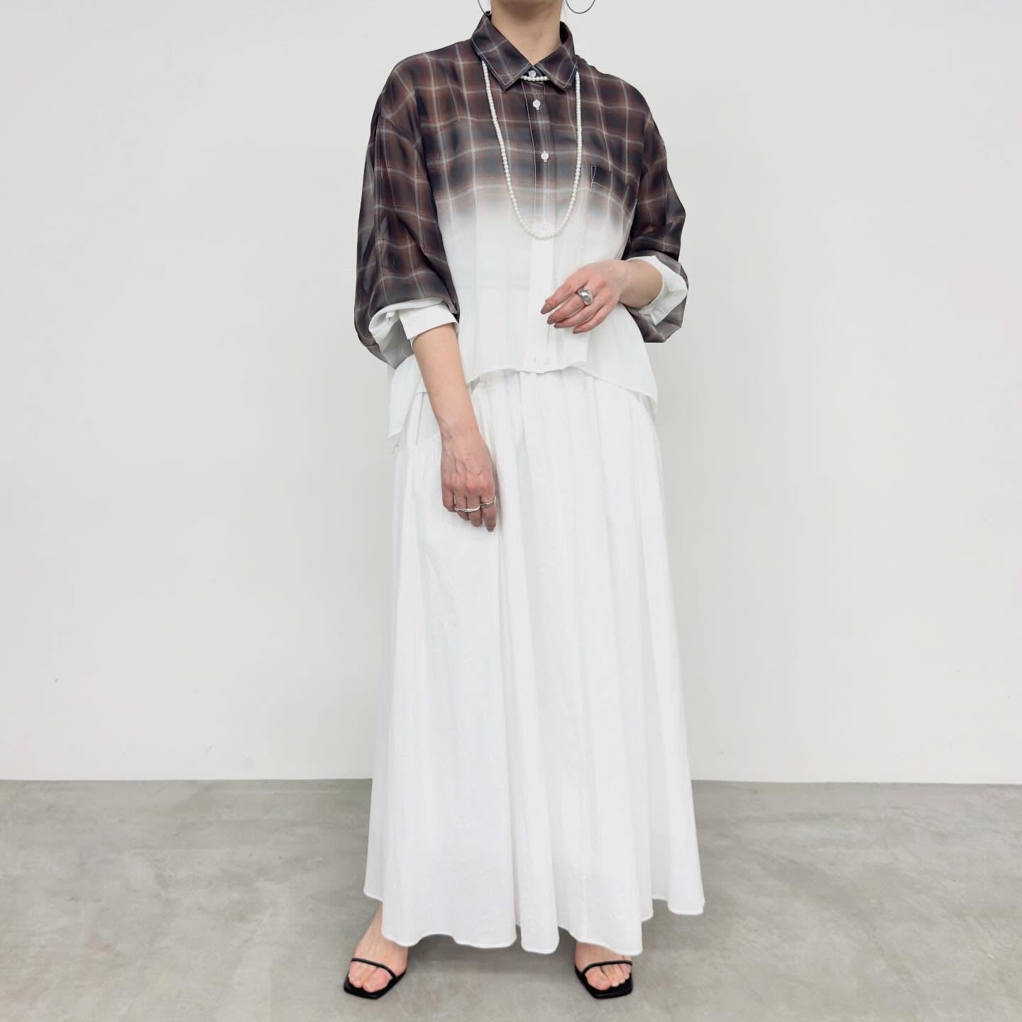 【NUS】シアーグラデーションチェックショートフレアシャツ/652-35501