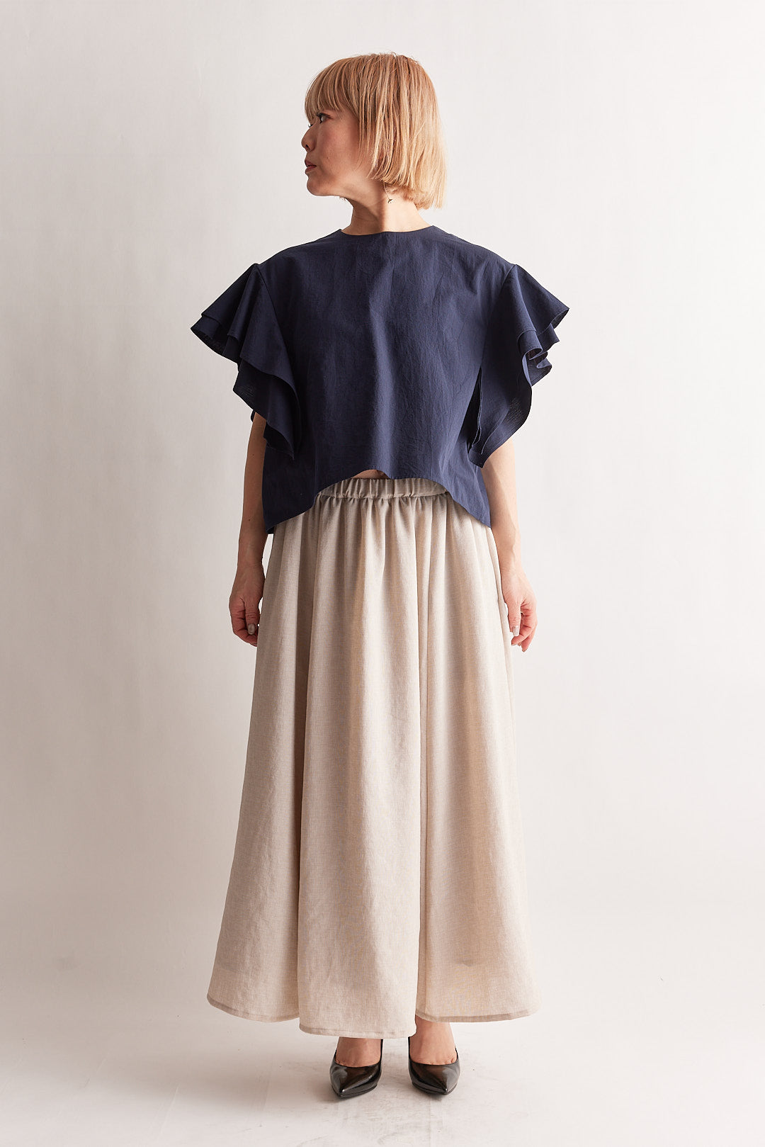 【STELLA CIFFON】コットンリネンMUgワッシャーフリルブラウス/ST2-26405