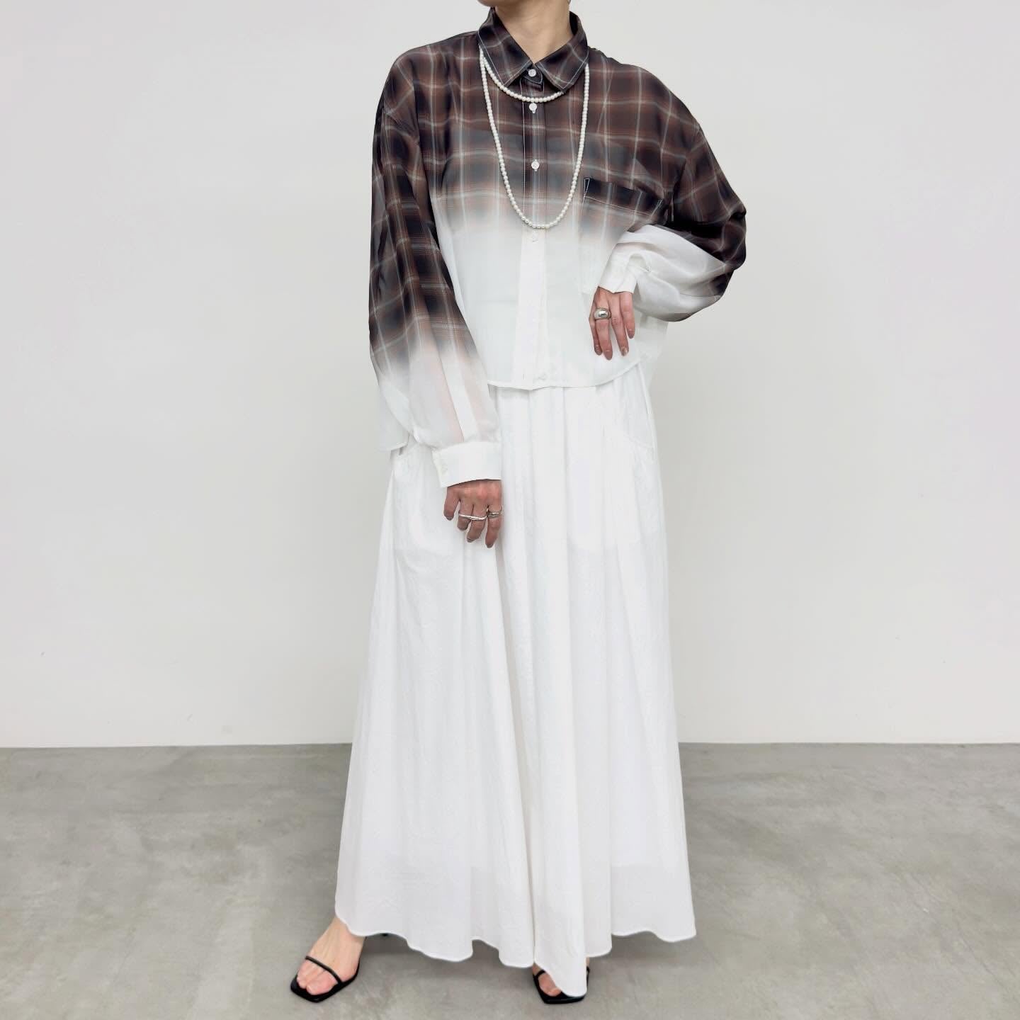 【NUS】シアーグラデーションチェックショートフレアシャツ/652-35501