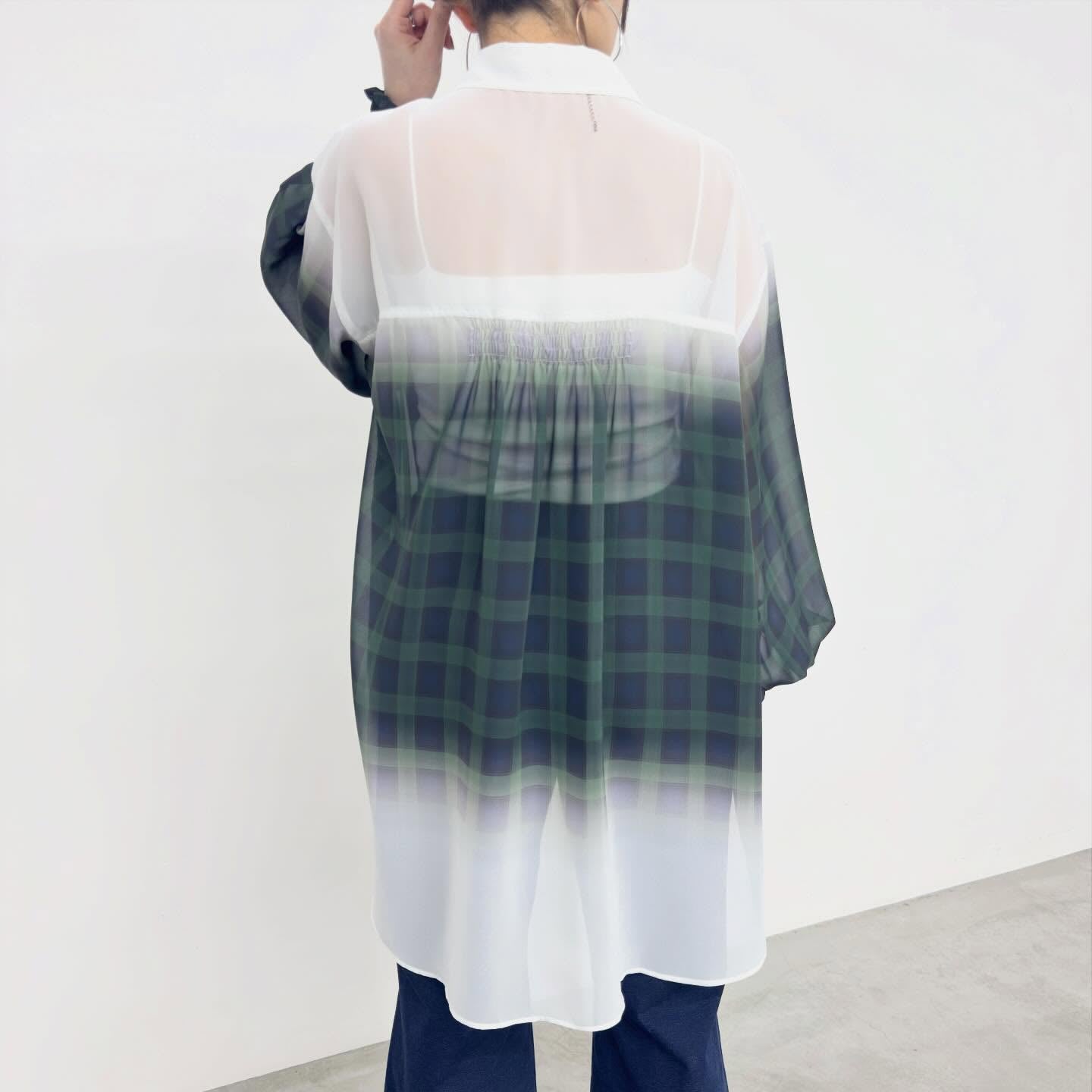 【NUS】シアーグラデーションチェック袖シャーリングシャツ/652-35500