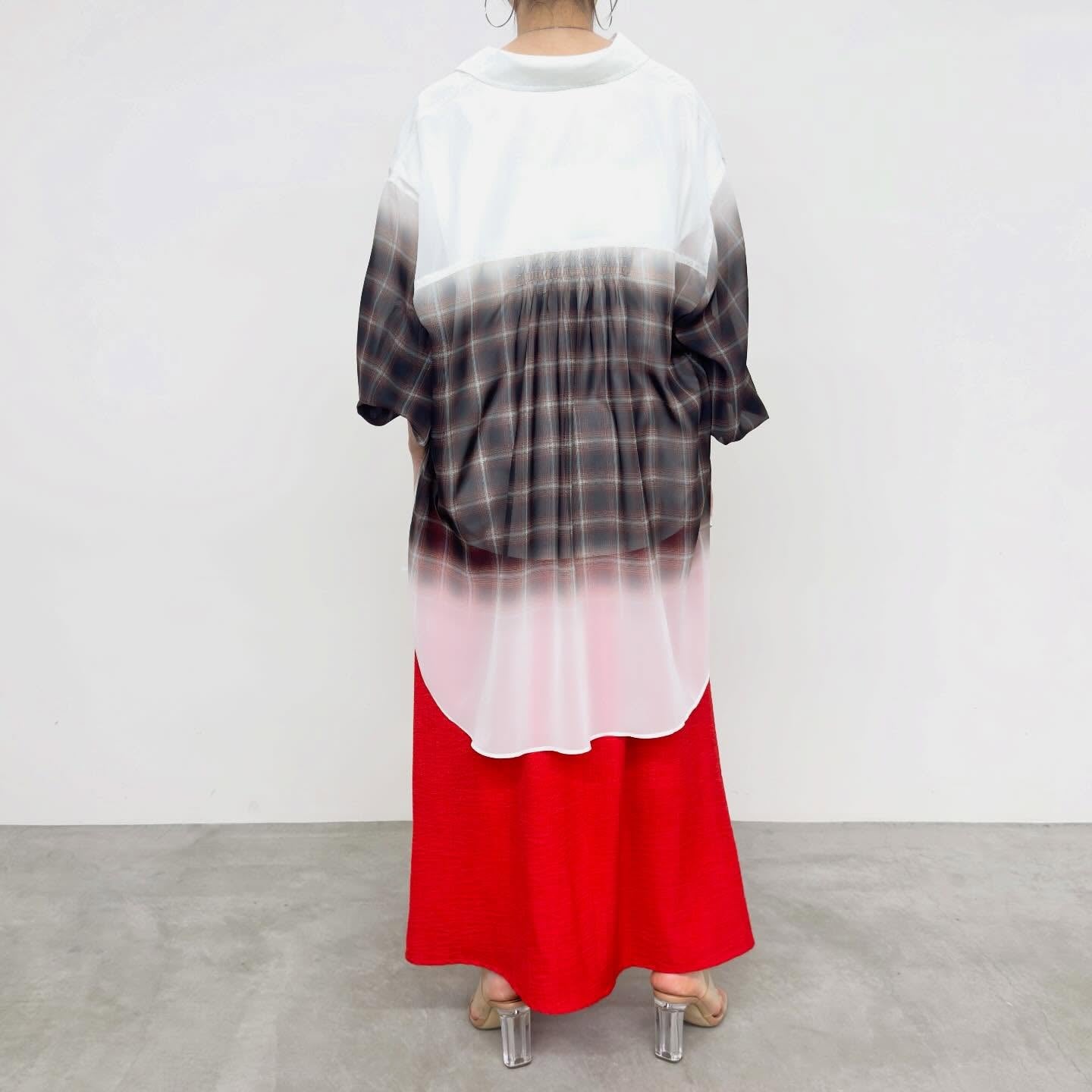 【NUS】シアーグラデーションチェック袖シャーリングシャツ/652-35500