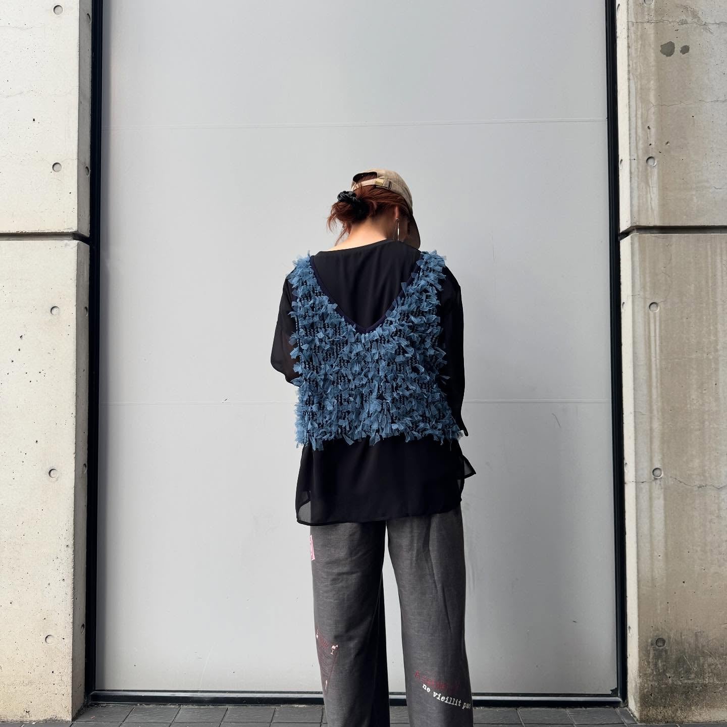 【QTUME】チュチュフリンジ2wayニットコンビベスト/612-25704