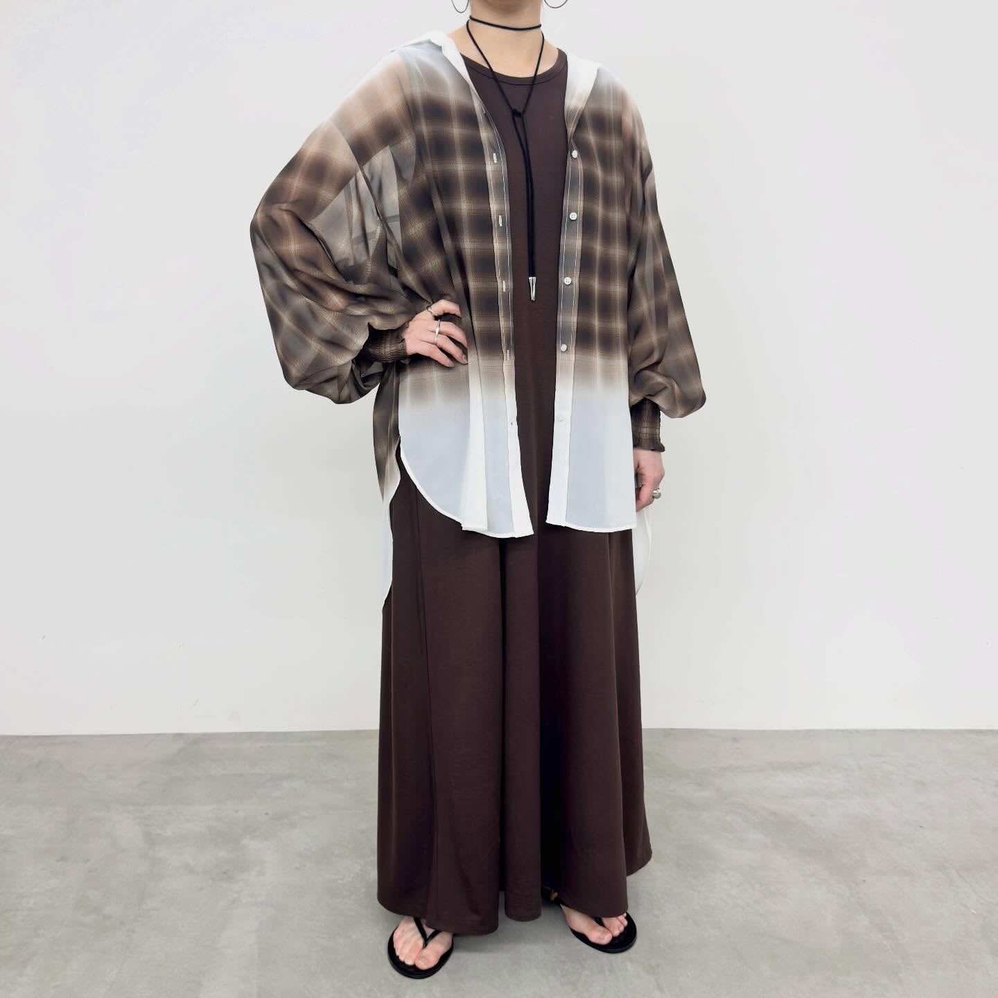 【NUS】シアーグラデーションチェック袖シャーリングシャツ/652-35500