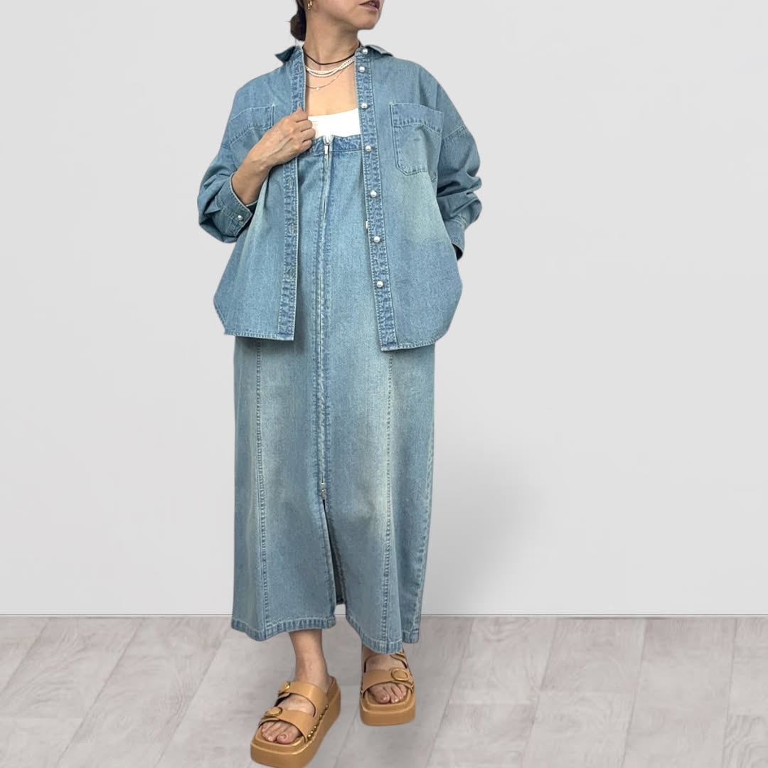 【QTUME】6.5ONZデニムパール釦シャツ/612-25005