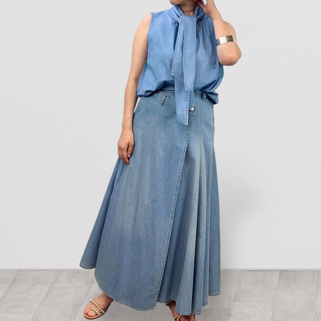 【QTUME】6.5onzデニムアシメントリースカート/612-26007