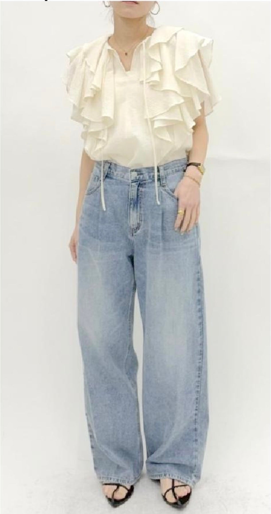 【cafune】コットン楊柳フリルブラウス/25929