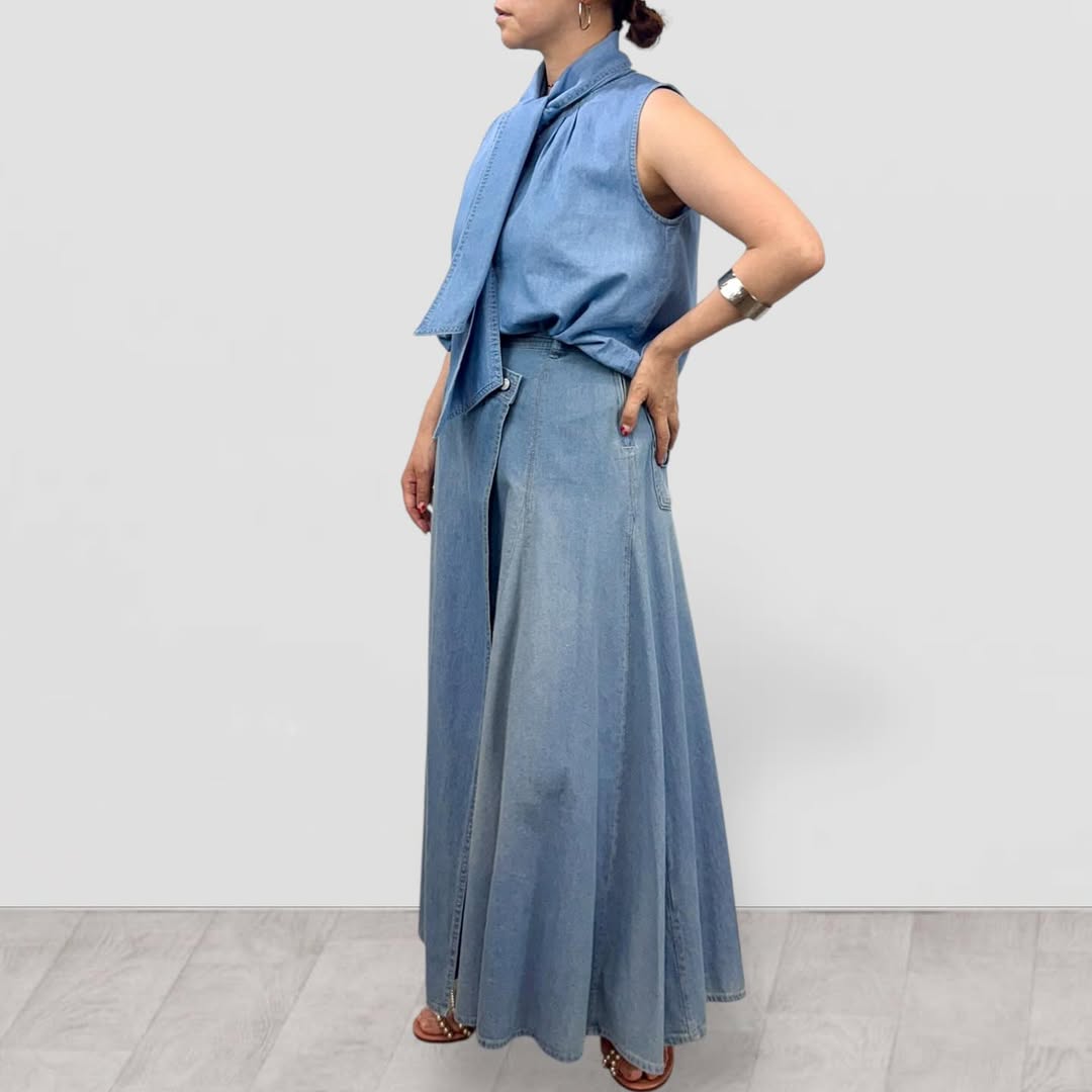 【QTUME】6.5onzデニムアシメントリースカート/612-26007