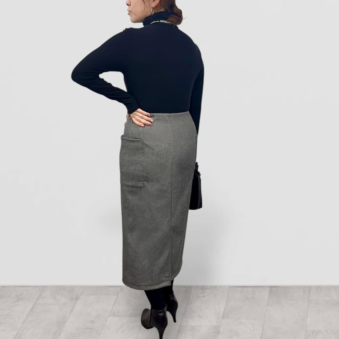 【QTUME】Activejerseyホームスパンビッグポケットペンシルスカート/552-26546