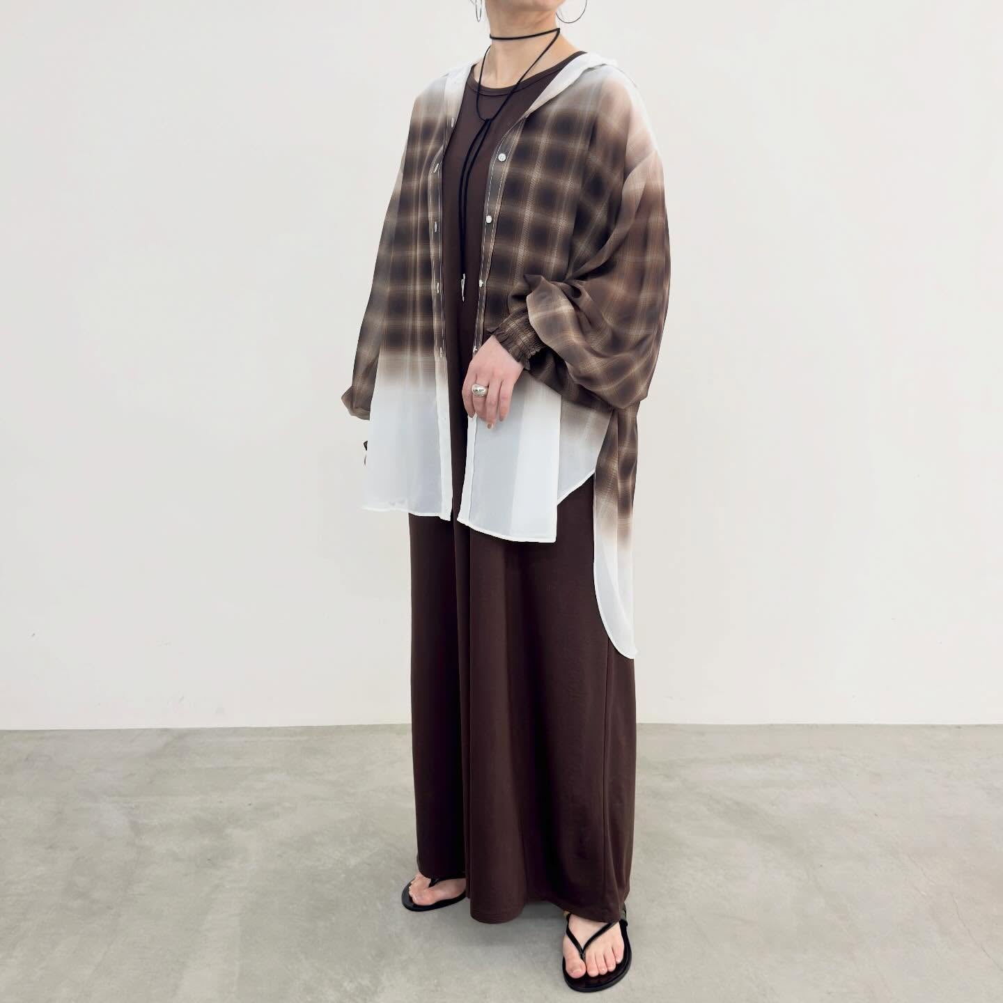 【NUS】シアーグラデーションチェック袖シャーリングシャツ/652-35500