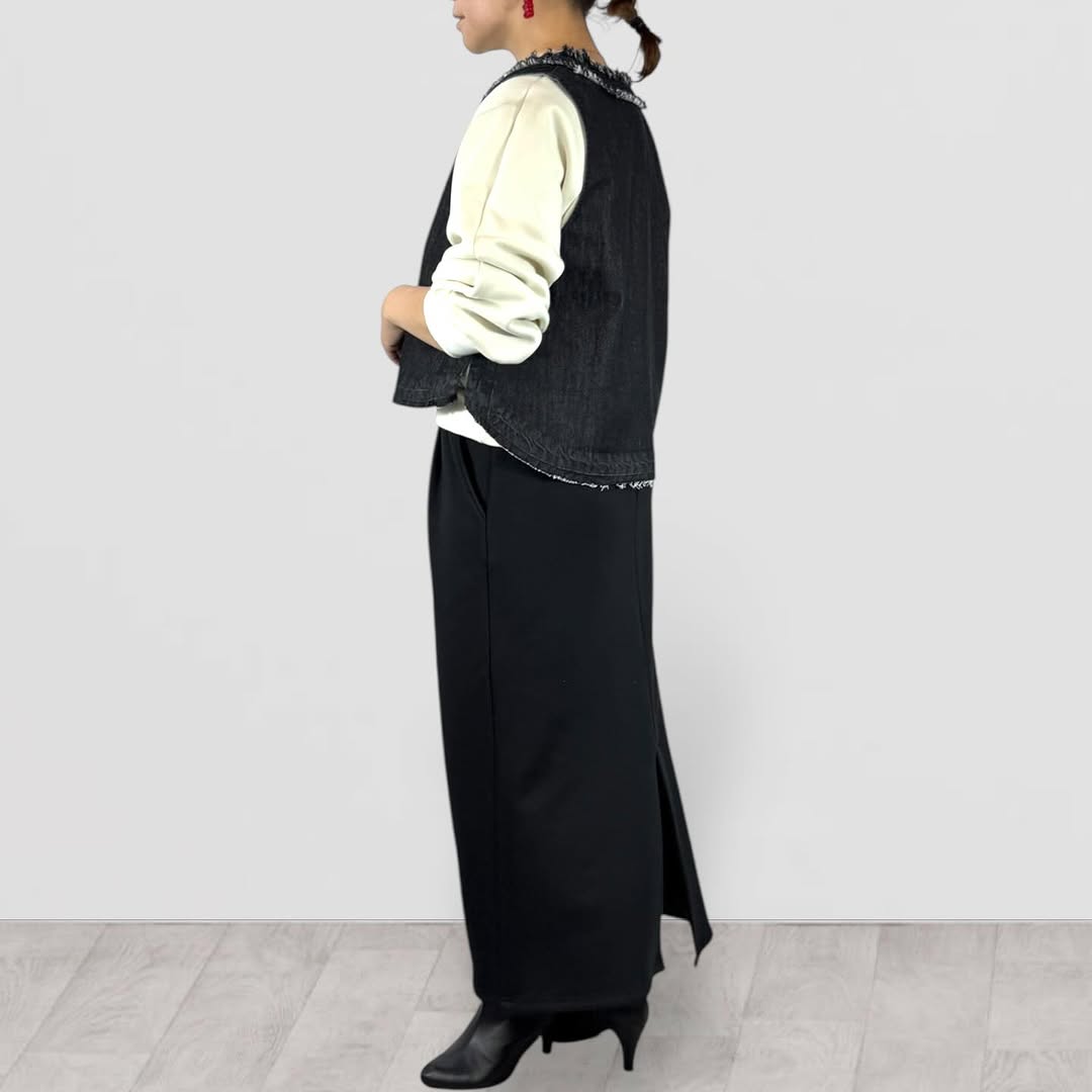 【QTUME】8onzデニムフリンジVネックベスト/552-25665