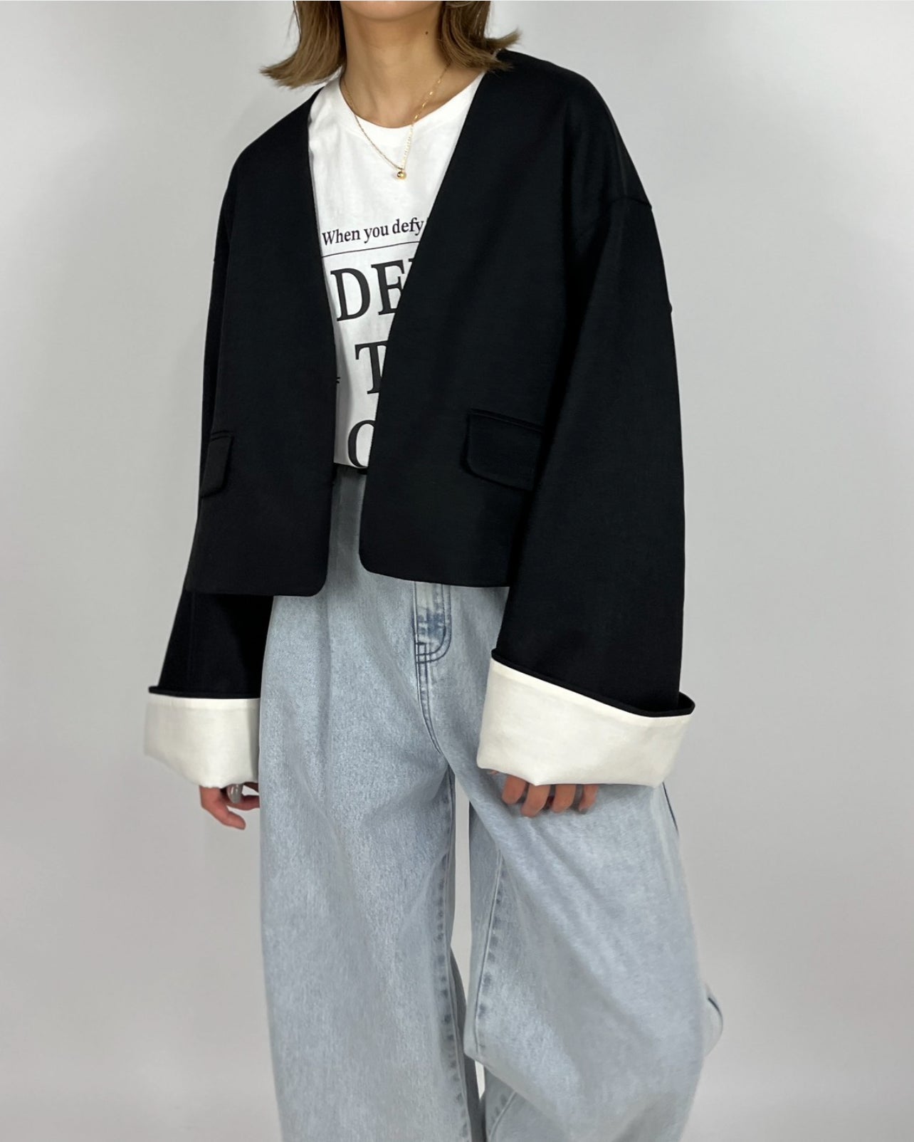 【PASSIONE】デザインノーカラージャケット/536419