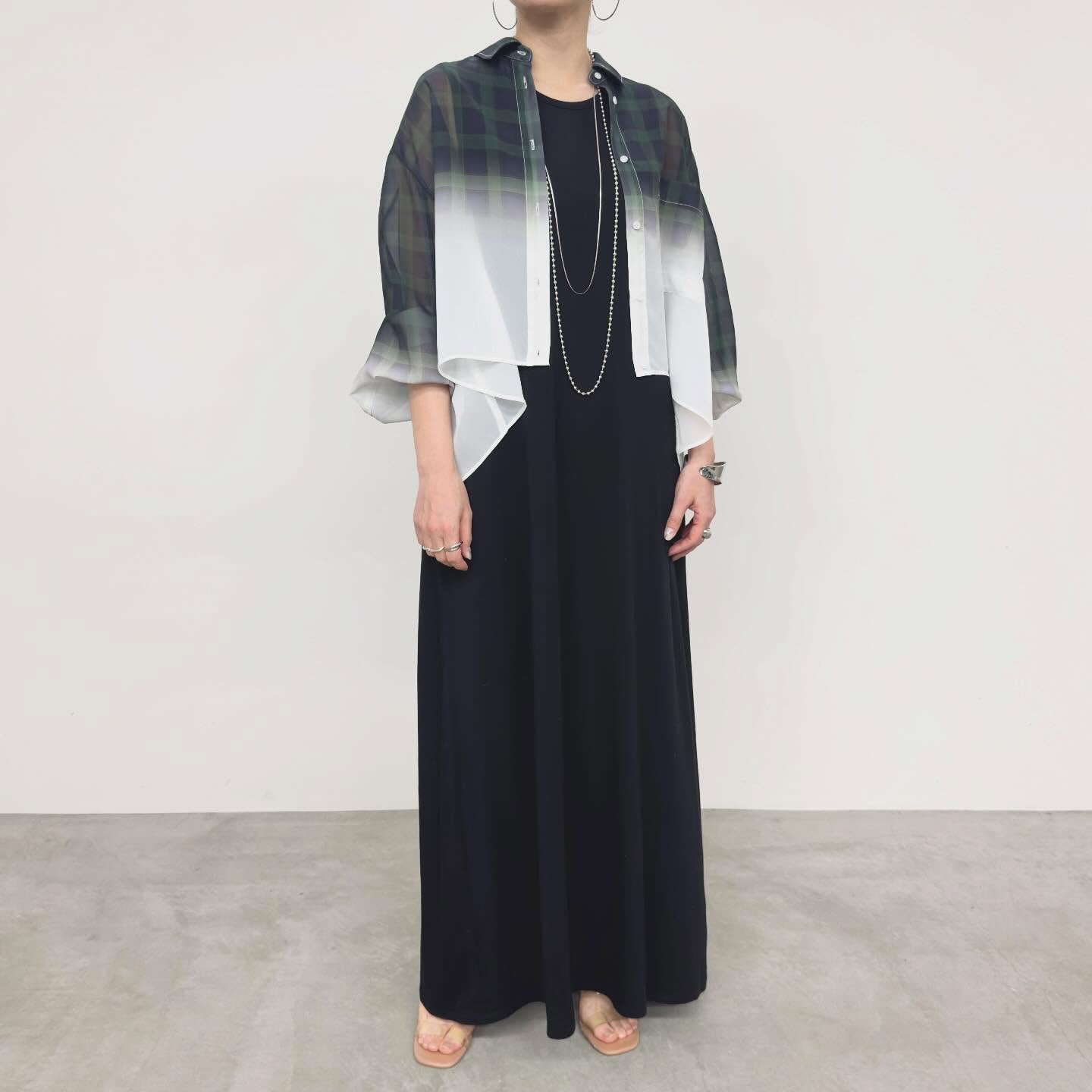 【NUS】シアーグラデーションチェックショートフレアシャツ/652-35501