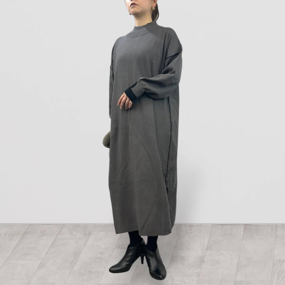 【QTUME】バイカラーモックネックニットドレス/552-21510