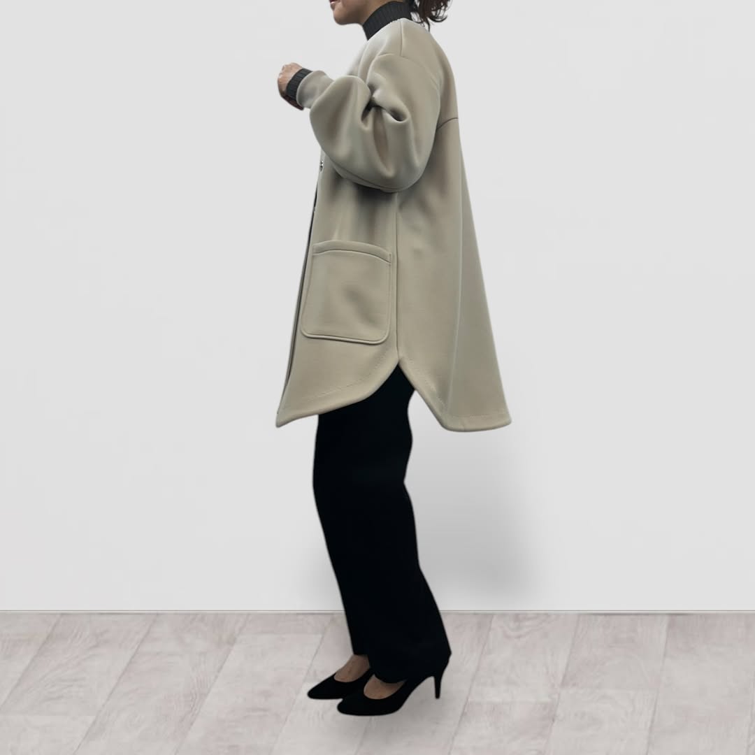 【QTUME】ノンモノフィラダンボールラウンドヘムミドルコート/550-24552