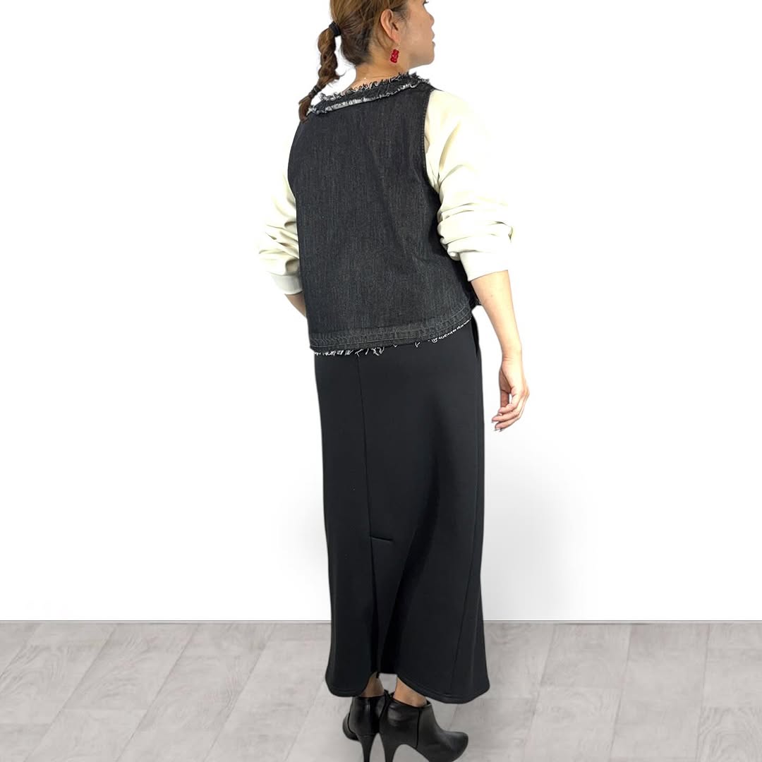 【QTUME】8onzデニムフリンジVネックベスト/552-25665