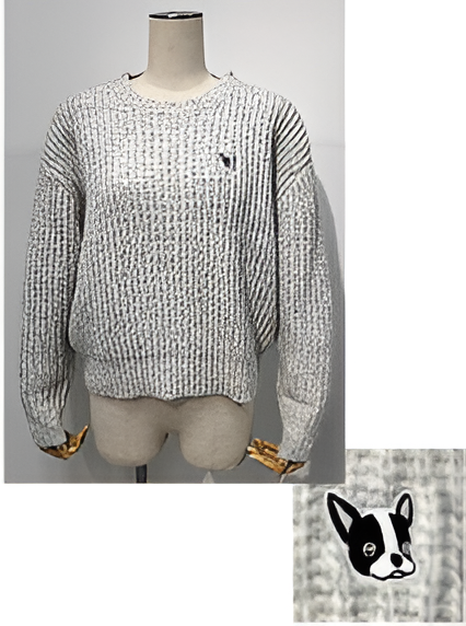 【ROSIEE】フレンチブルドッグ刺繡畦ニット/R791218