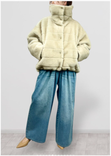 【QTUME】エコミンクエンボスファー2wayカラーショートコート/552-24530