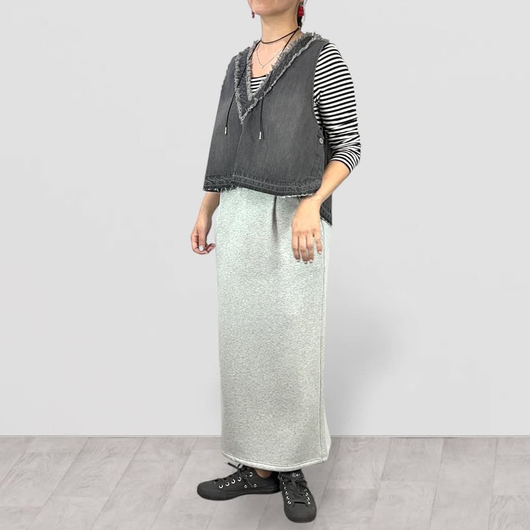 【QTUME】8onzデニムフリンジVネックベスト/552-25665