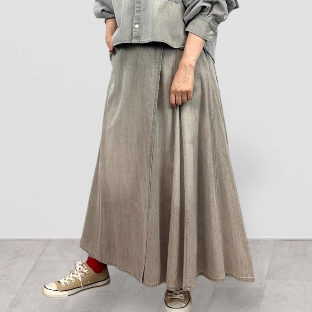 【QTUME】6.5onzデニムアシメントリースカート/612-26007