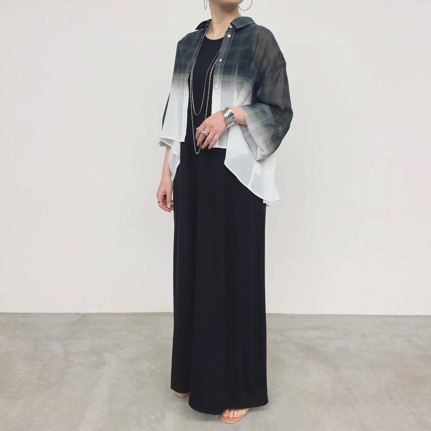 【NUS】シアーグラデーションチェックショートフレアシャツ/652-35501