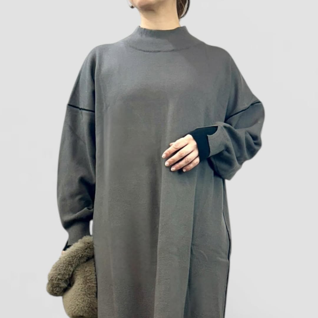 【QTUME】バイカラーモックネックニットドレス/552-21510