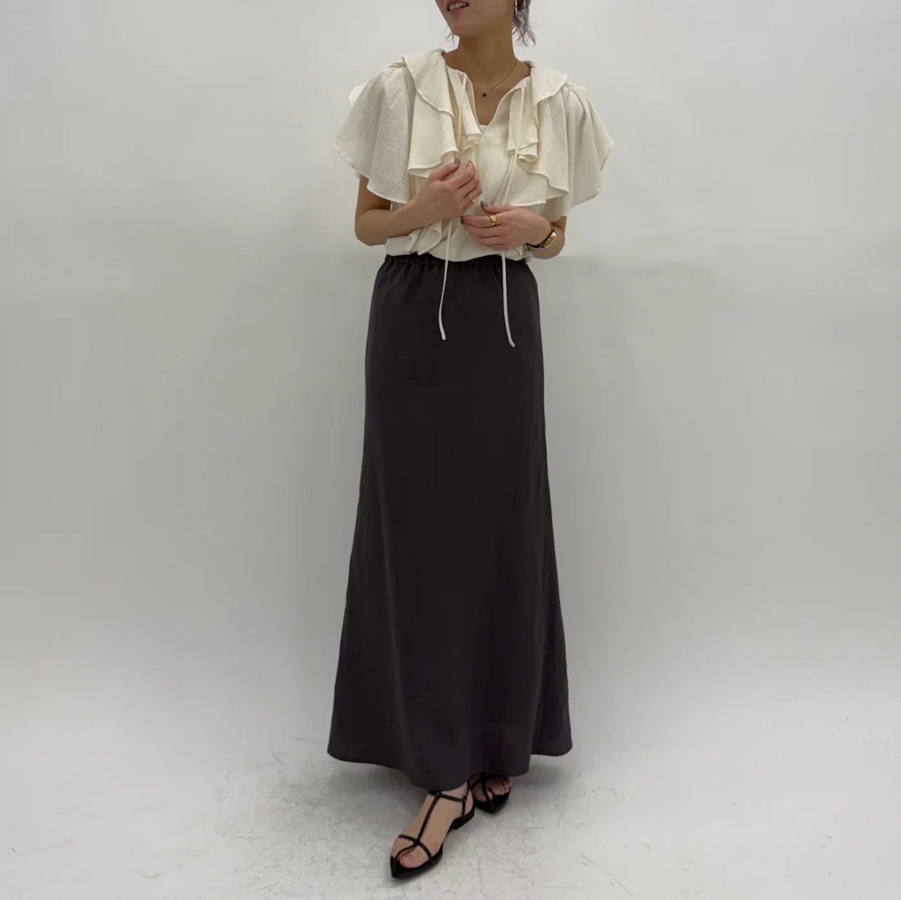 【cafune】コットン楊柳フリルブラウス/25929