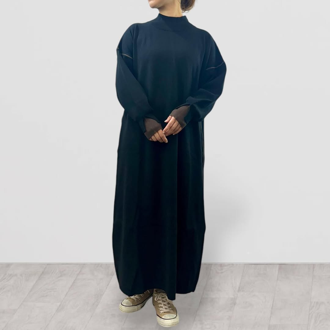 QTUME】バイカラーモックネックニットドレス/552-21510