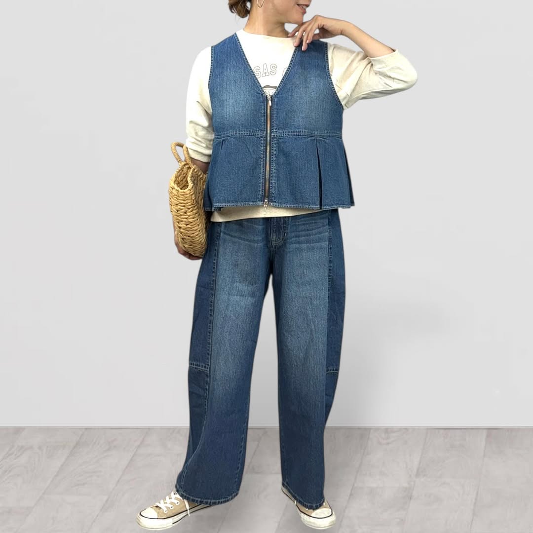 【QTUME】8onzデニムバレルレッグパンツ/612-26002