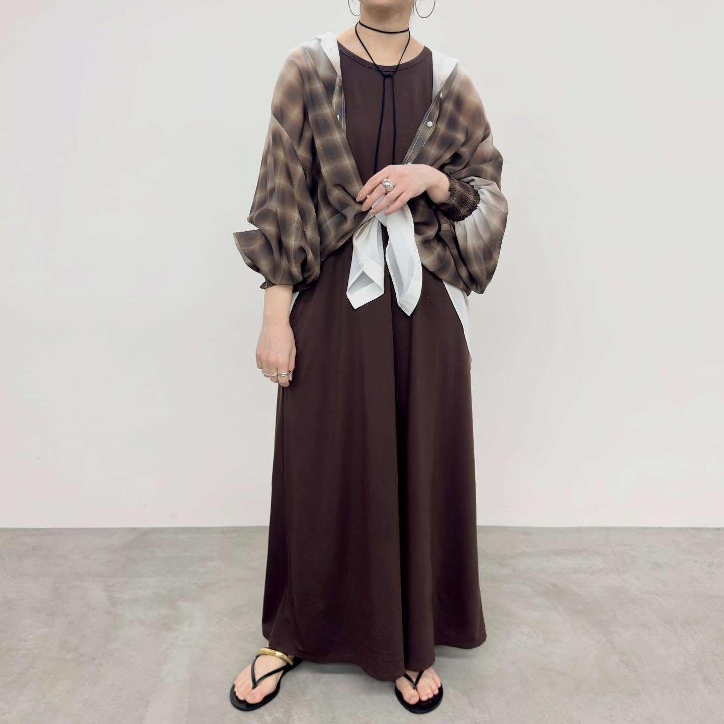 【NUS】シアーグラデーションチェック袖シャーリングシャツ/652-35500