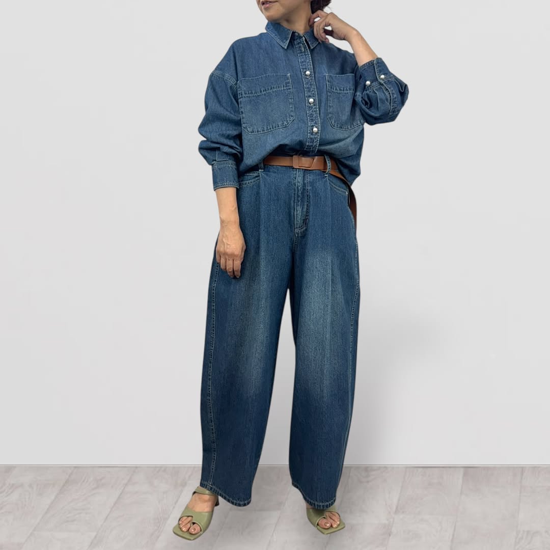 【QTUME】6.5ONZデニムパール釦シャツ/612-25005