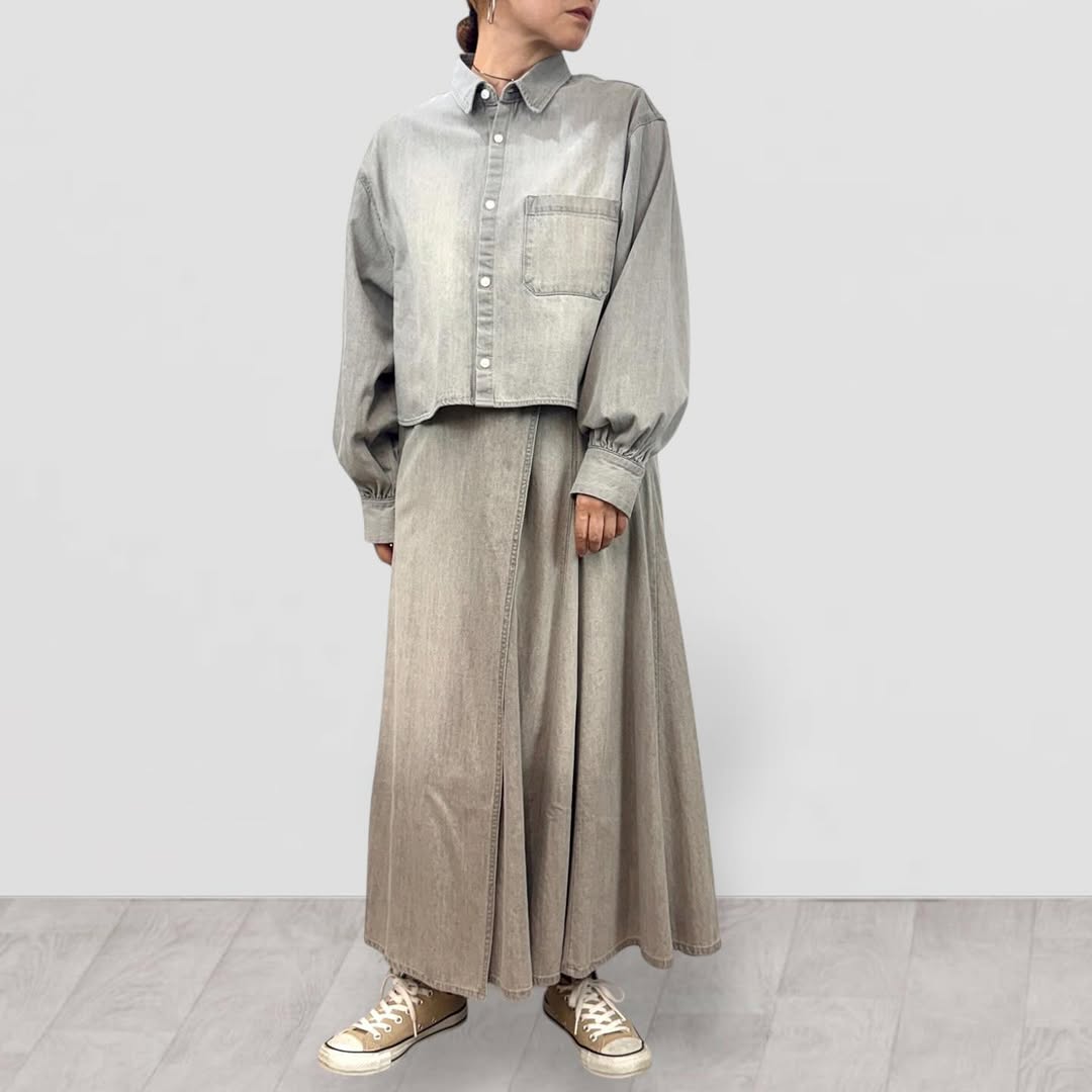 【QTUME】6.5onzデニムアシメントリースカート/612-26007