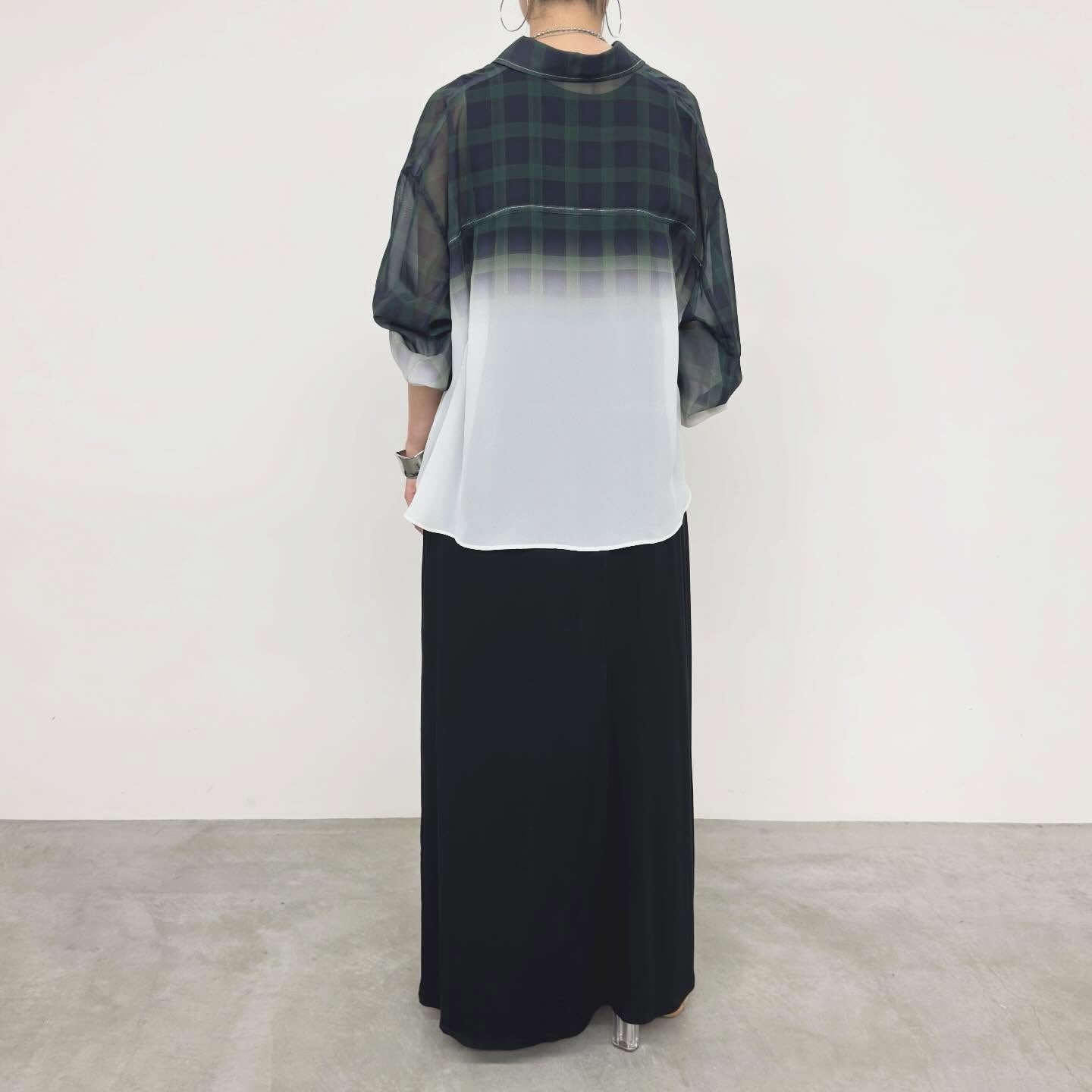 【NUS】シアーグラデーションチェックショートフレアシャツ/652-35501