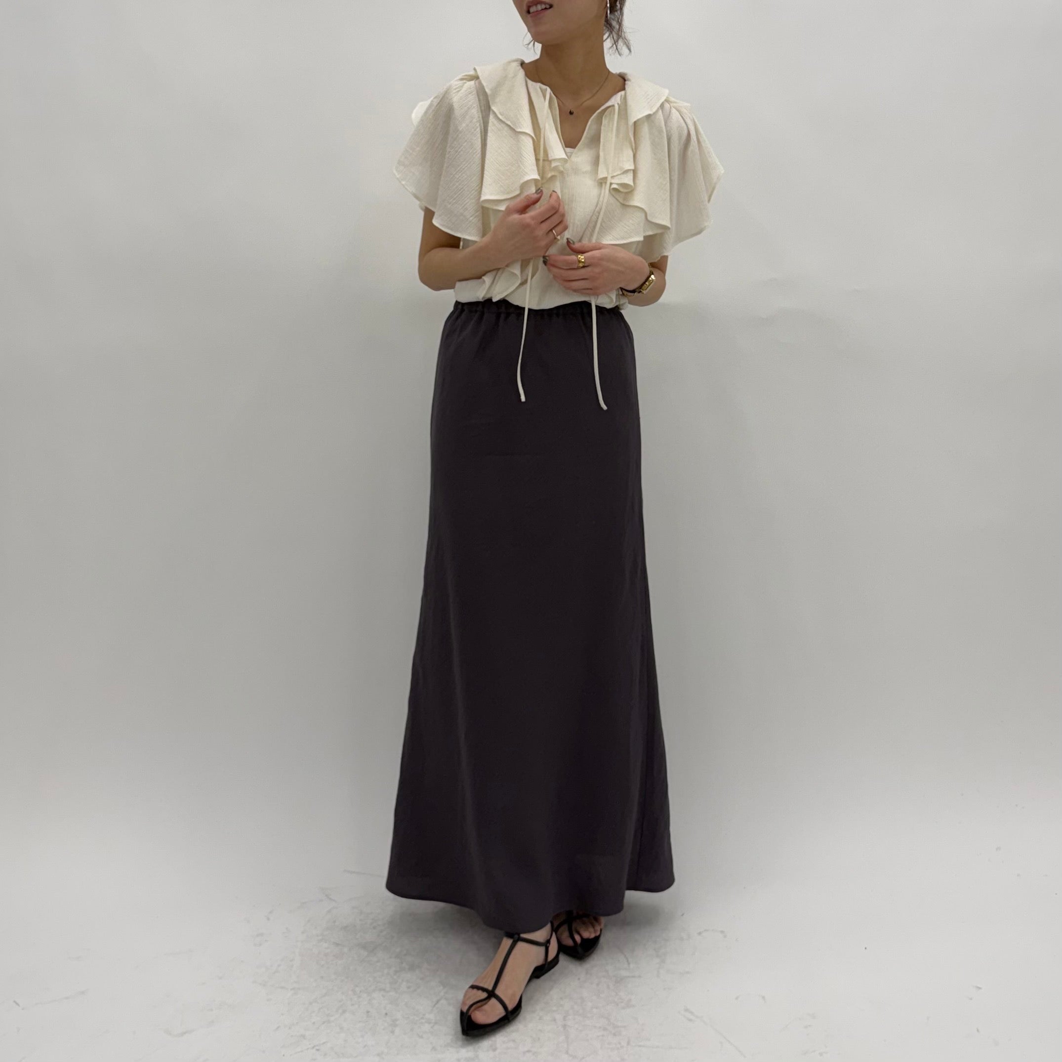 【cafune】リネンレーヨンバイアススカート/25608
