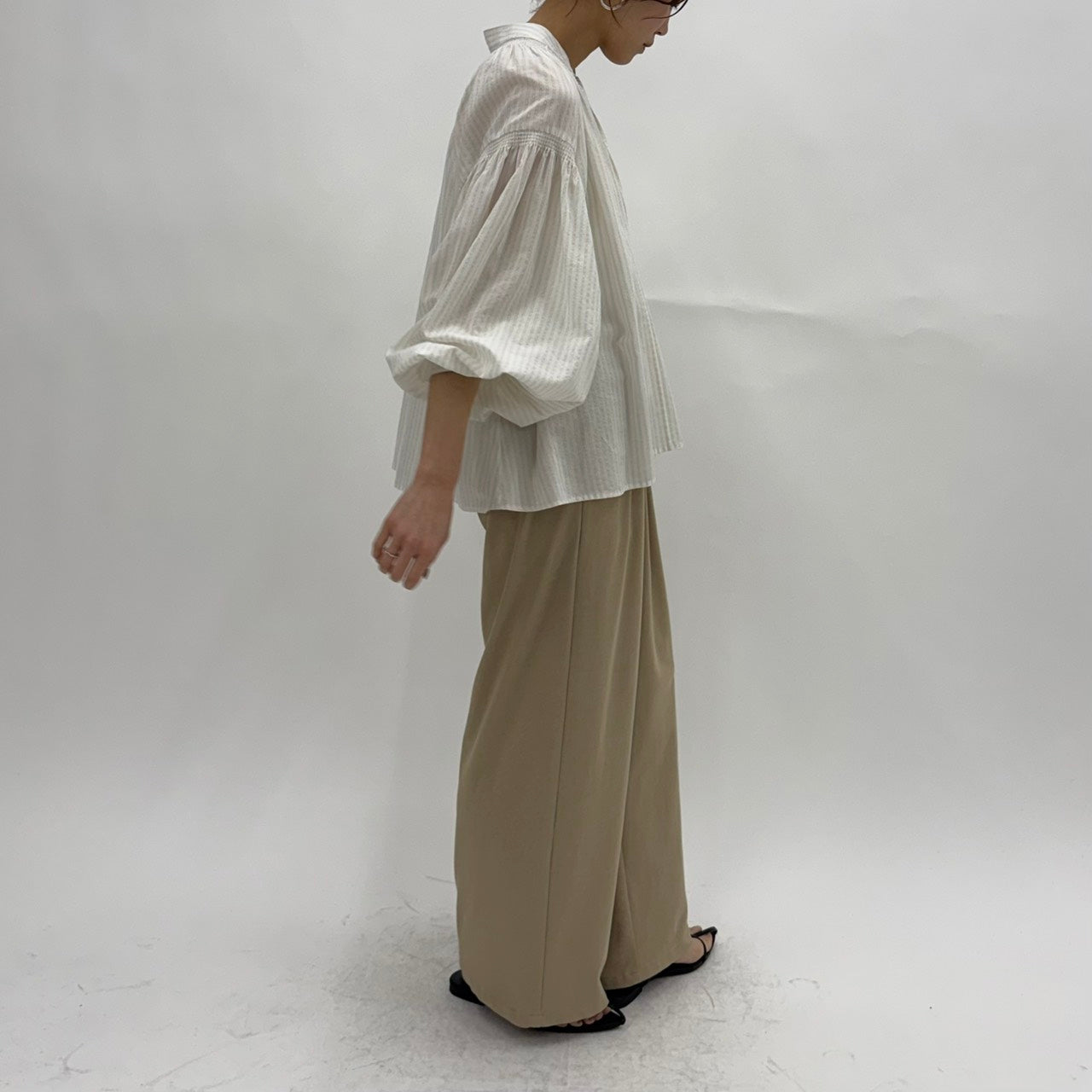 【cafune】ラメストライプギャザーブラウス/25911