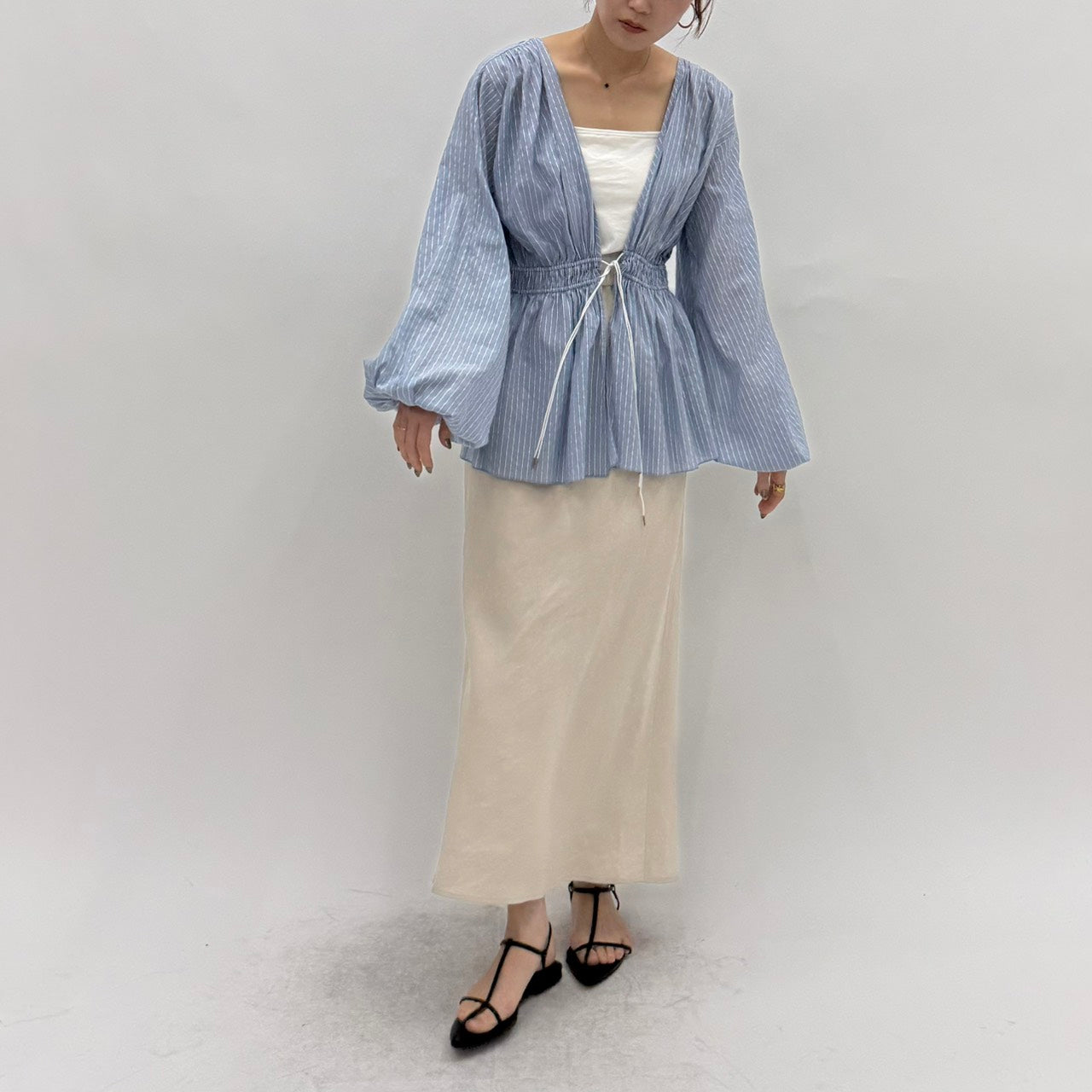 【cafune】ラメストライプ2WAYブラウス/25912