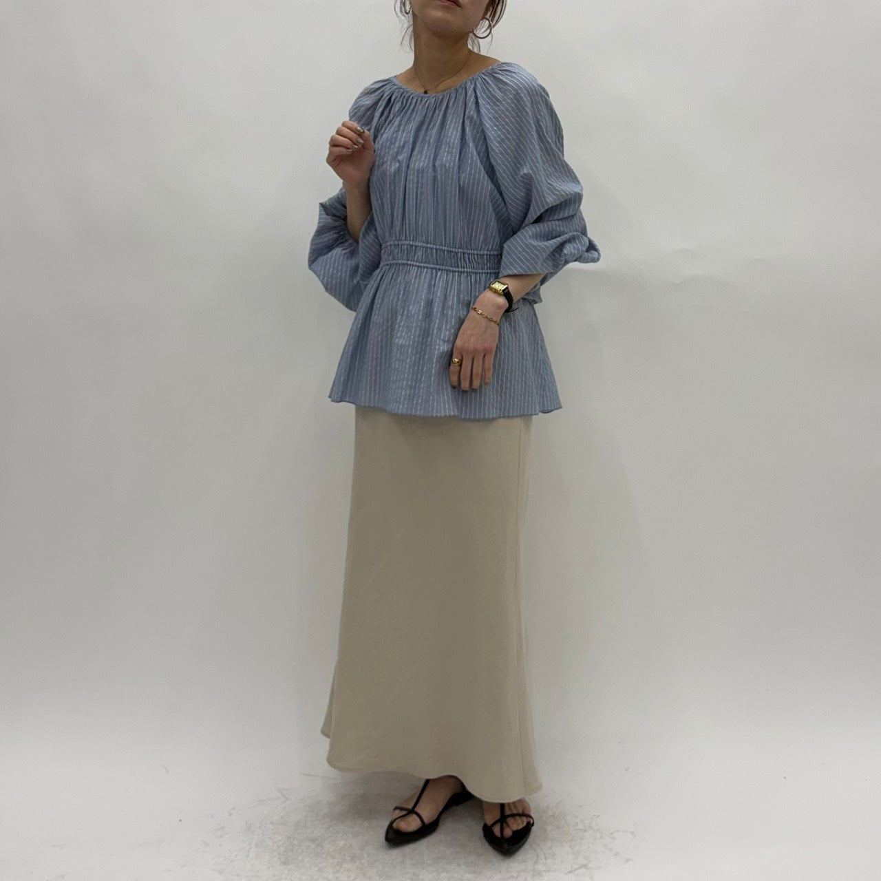 【cafune】ラメストライプ2WAYブラウス/25912