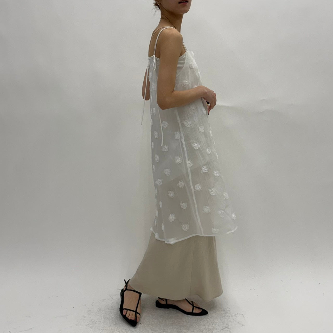 【cafune】フラワーモチーフロングキャミソール/25936