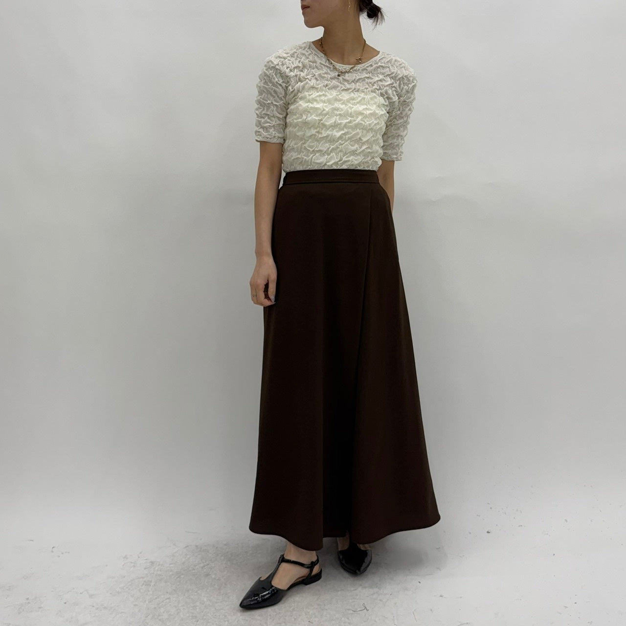 【cafune】マットストレッチジョーゼットタックスカート/35609