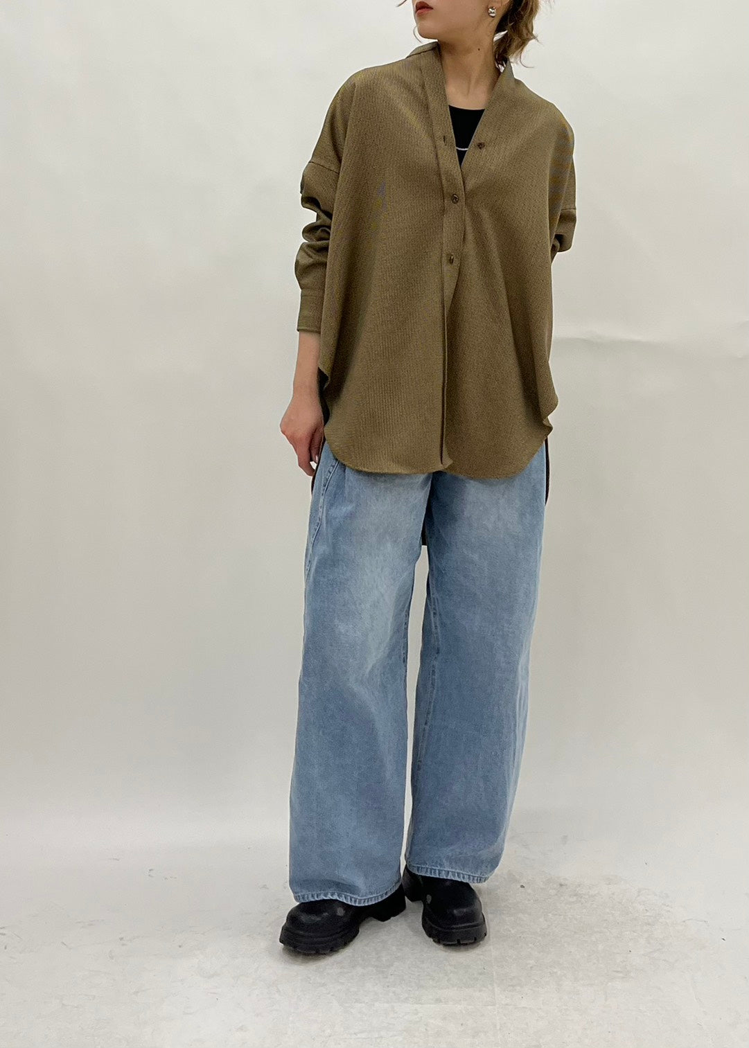 【PASSIONE】ノーカラーロングシャツ/36919