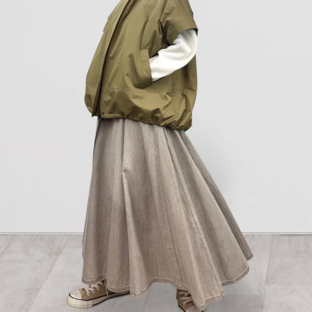 【QTUME】6.5onzデニムアシメントリースカート/612-26007