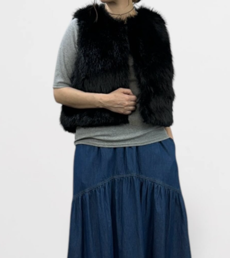 【QTUME】EKOPEL ロングファー×スクエアキルト2WAYベスト/550-24545