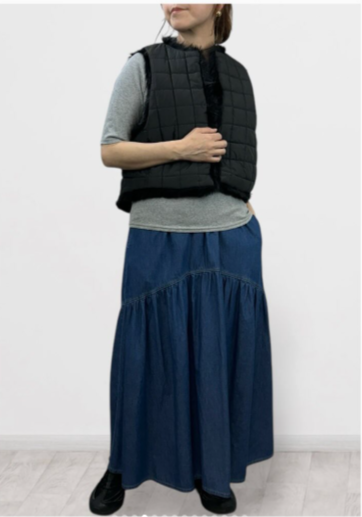 【QTUME】EKOPEL ロングファー×スクエアキルト2WAYベスト/550-24545