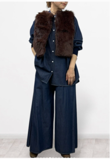 【QTUME】EKOPEL ロングファー×スクエアキルト2WAYベスト/550-24545