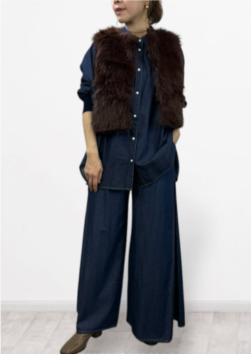 【QTUME】EKOPEL ロングファー×スクエアキルト2WAYベスト/550-24545