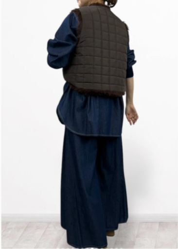 【QTUME】EKOPEL ロングファー×スクエアキルト2WAYベスト/550-24545