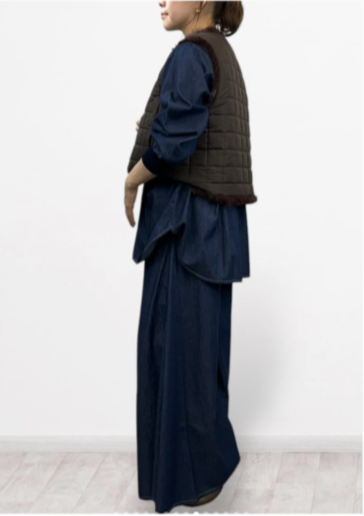 【QTUME】EKOPEL ロングファー×スクエアキルト2WAYベスト/550-24545