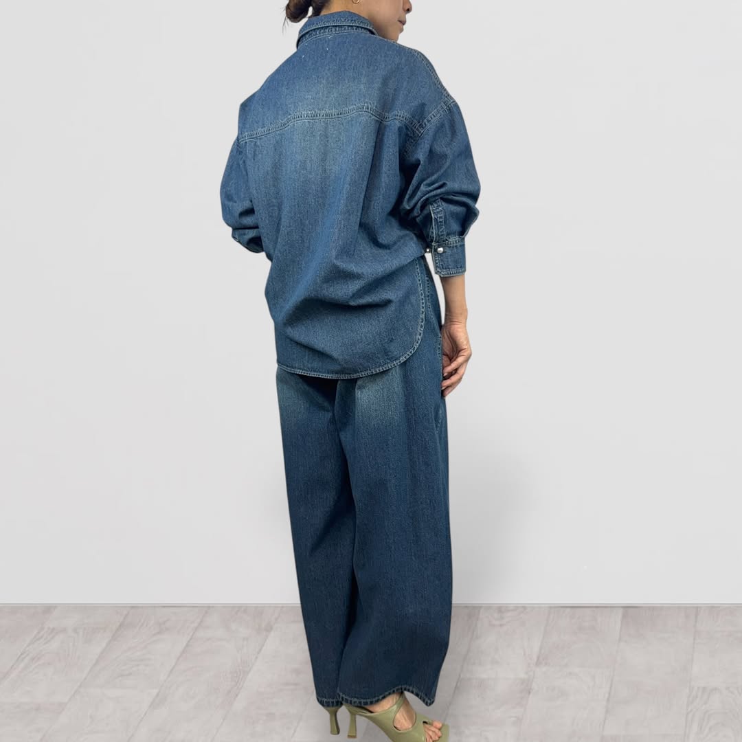 【QTUME】6.5ONZデニムパール釦シャツ/612-25005