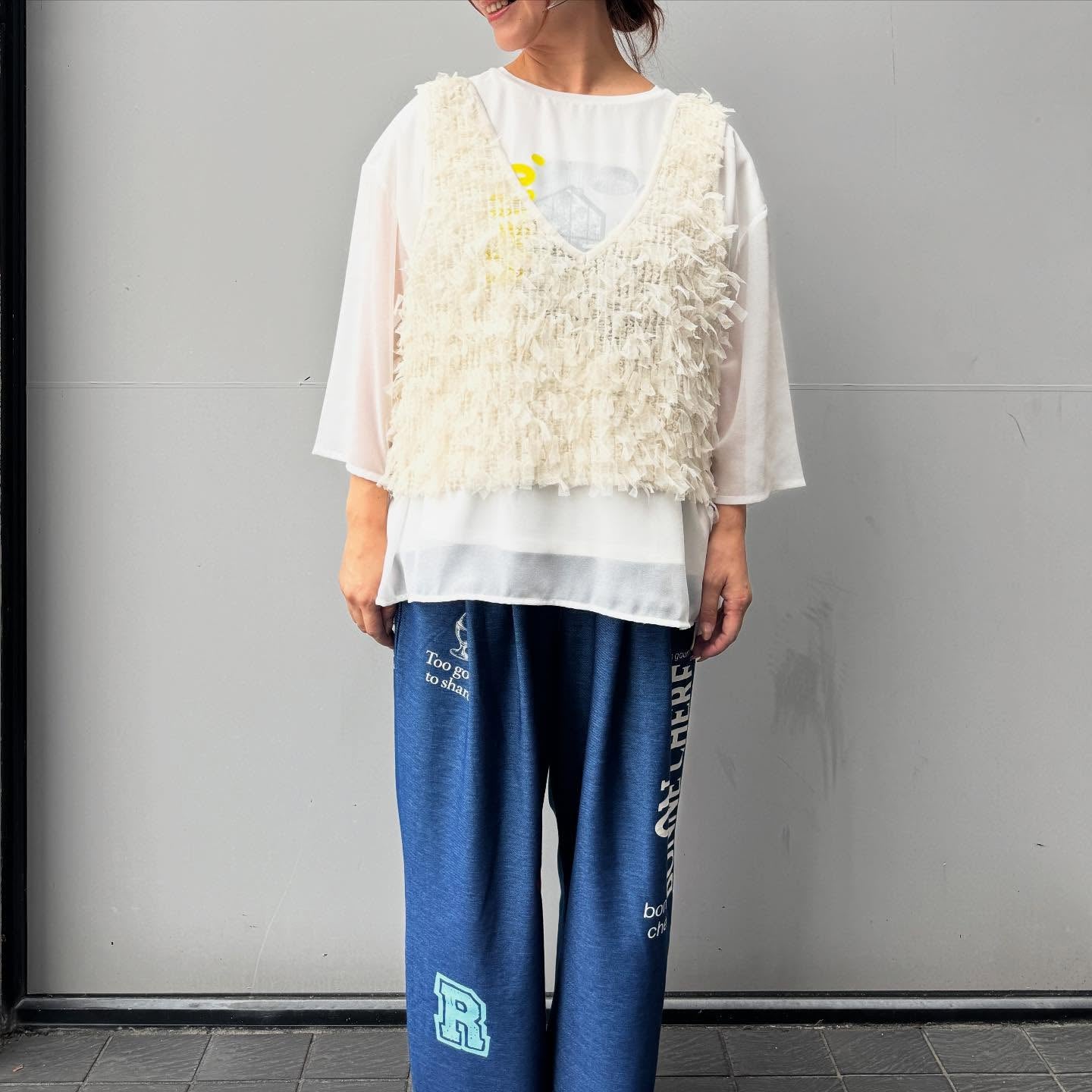 【QTUME】チュチュフリンジ2wayニットコンビベスト/612-25704