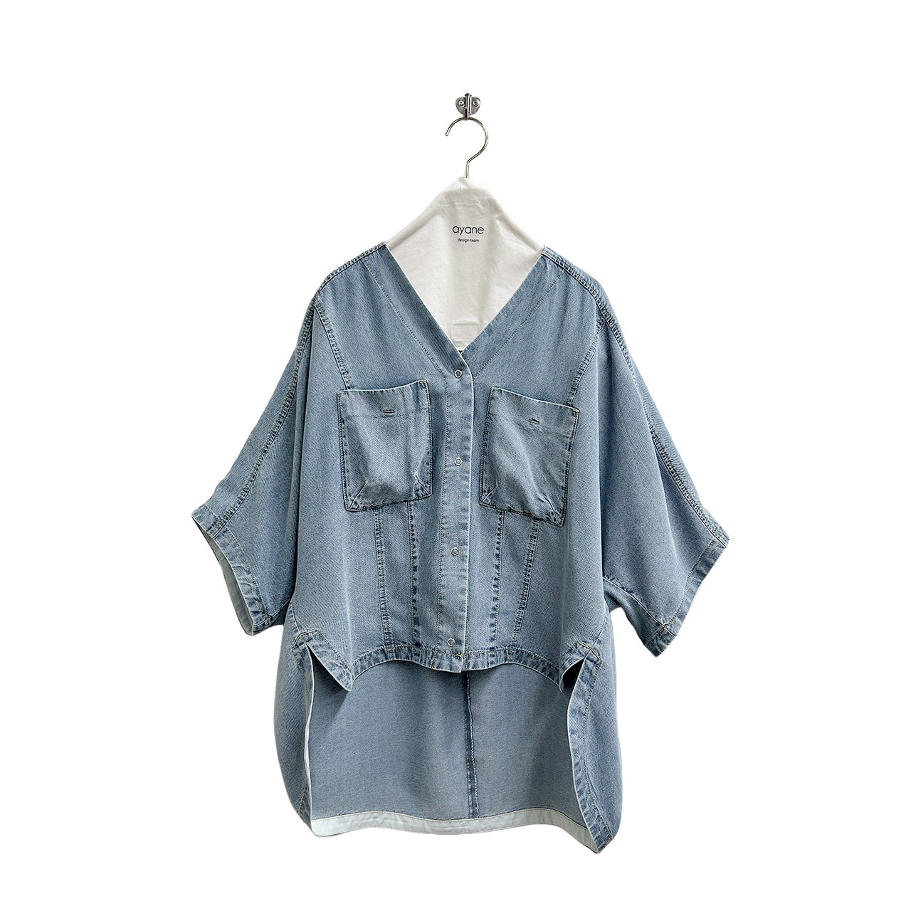 【ayane】テンセルデニムノーカラーシャツ/826505