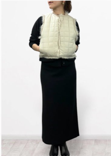 【QTUME】EKOPEL ロングファー×スクエアキルト2WAYベスト/550-24545